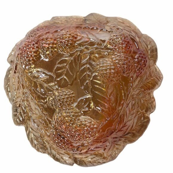 Vintage Marigold Iridescent Oval Carnival Glass Bowl - Loganberry Berry - Picture 4 of 4